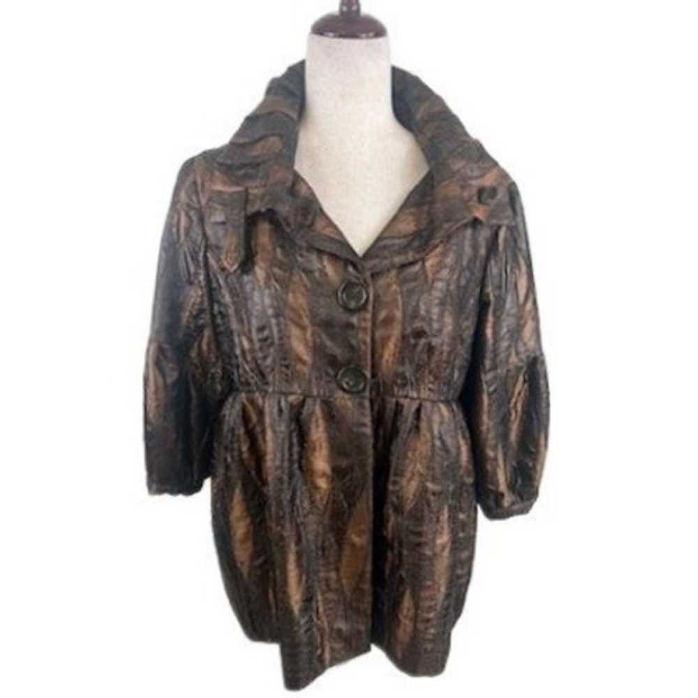 Boho Chic Blazer Jacket Women's Size 6 Brown Abstract Wood Pattern